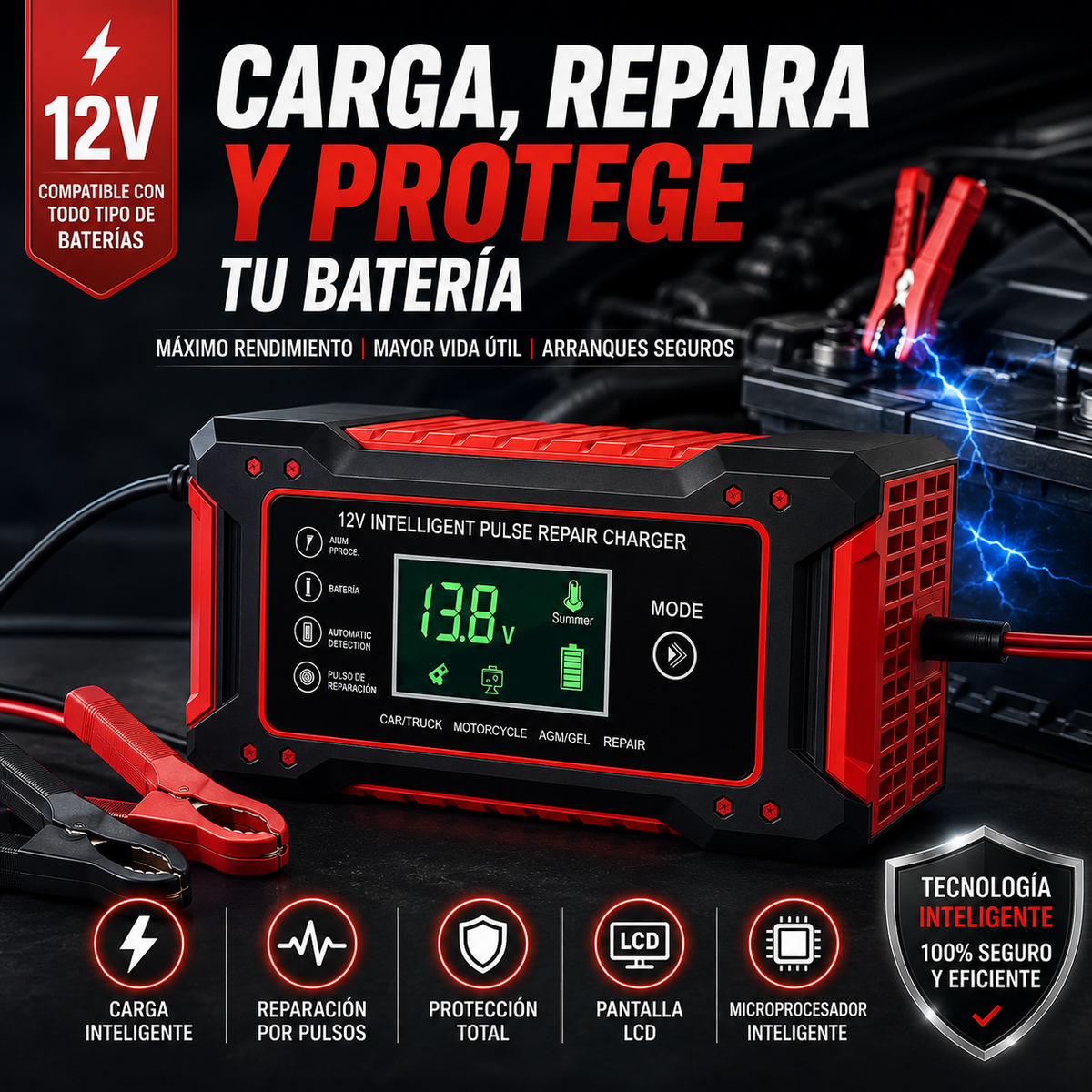 CARGADOR REPARADOR DE BATERIAS PARA AUTO