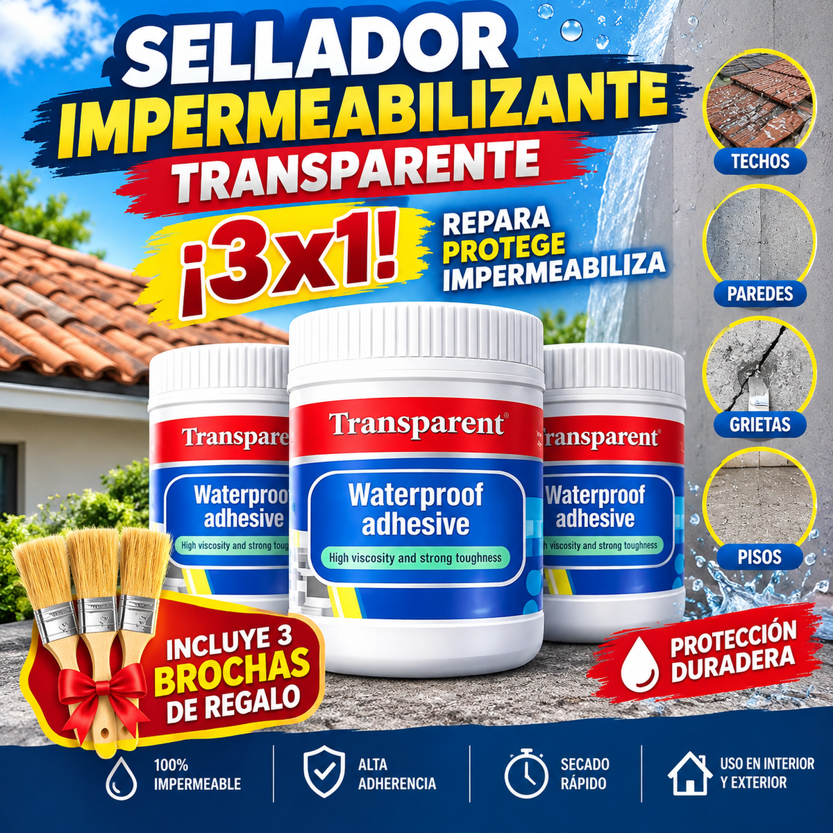 Sellador Impermeable 3×1 – Repara Filtraciones Fácilmente
