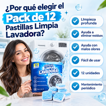 Pack De 12 Pastillas Limpia Lavadora
