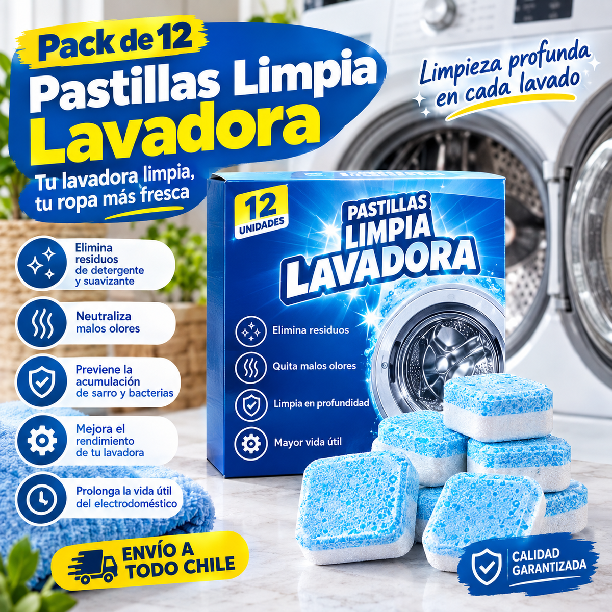 Pack De 12 Pastillas Limpia Lavadora