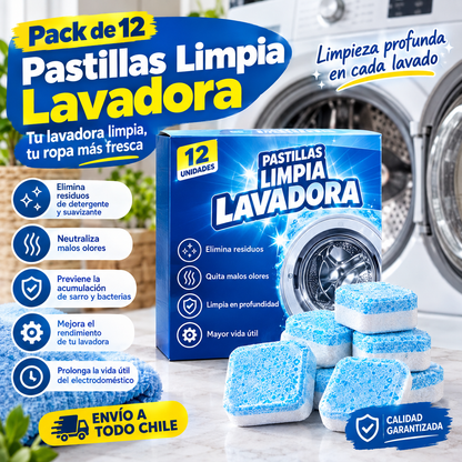 Pack De 12 Pastillas Limpia Lavadora